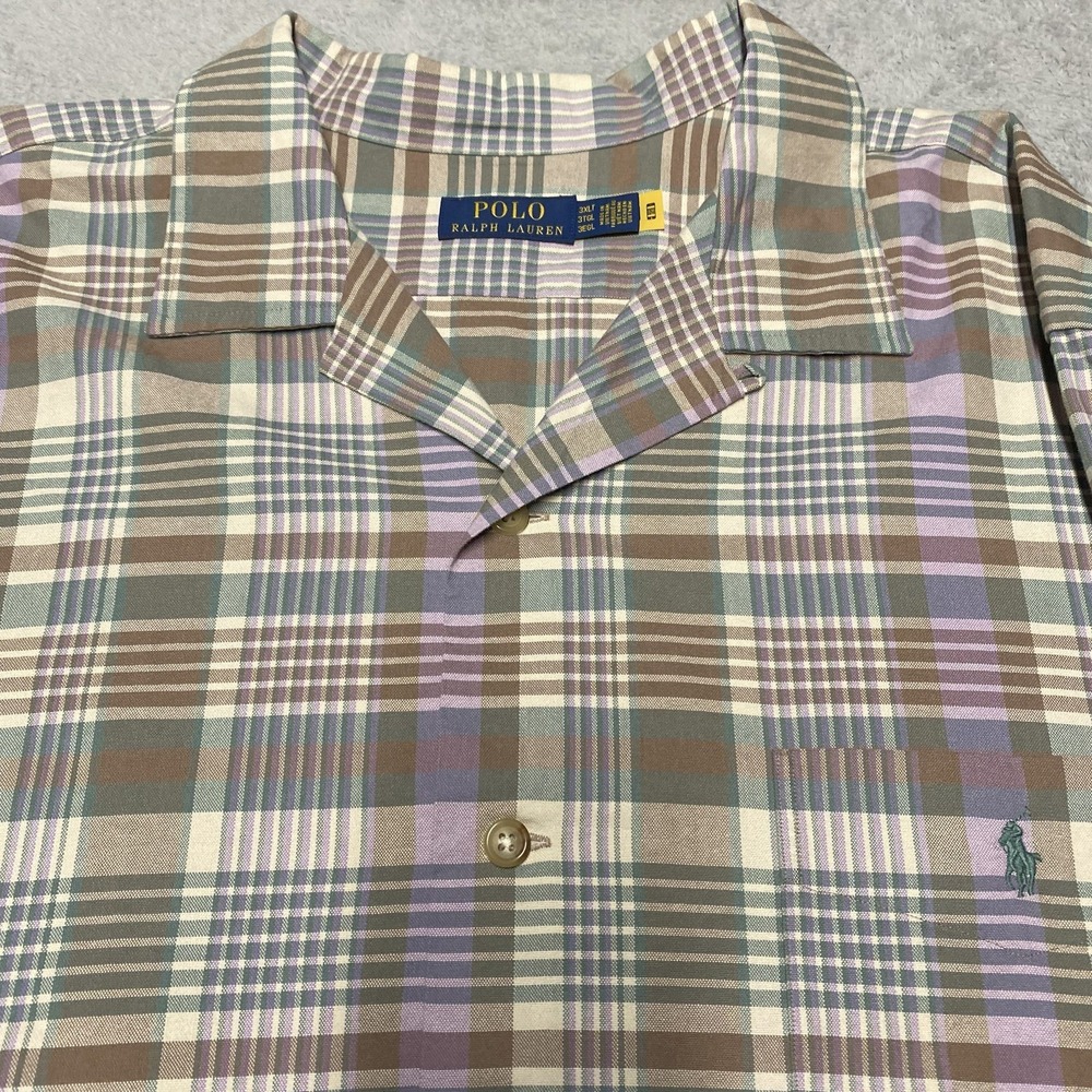 Polo Ralph Lauren Shirt Mens 3XLT Plaid Pocket Pony Short Sleeve Loop Collar NEW
